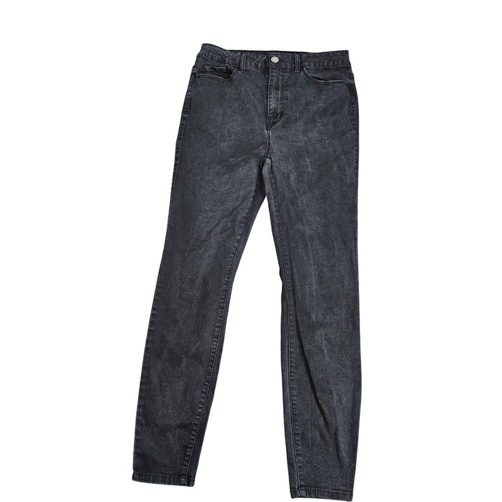 Forever 21 Straight Jeans Womens 12 Gray Charcoal Wash High Rise Stretch Denim